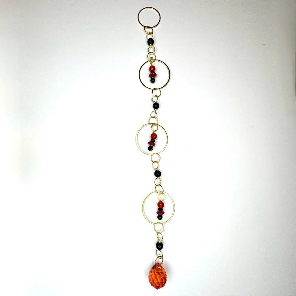 Handmade One of a Kind Crystal Gemstone Wall Hanging Carnelian & Black Onyx
